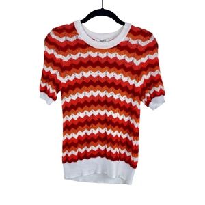 Forever 21 Orange Multi Zig Zag Crochet Shirt